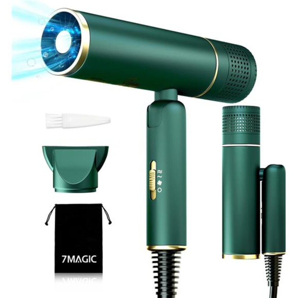 7MAGIC Fast-Drying Hair Dryer, Foldable Ionic with Storage Bag for Travel,